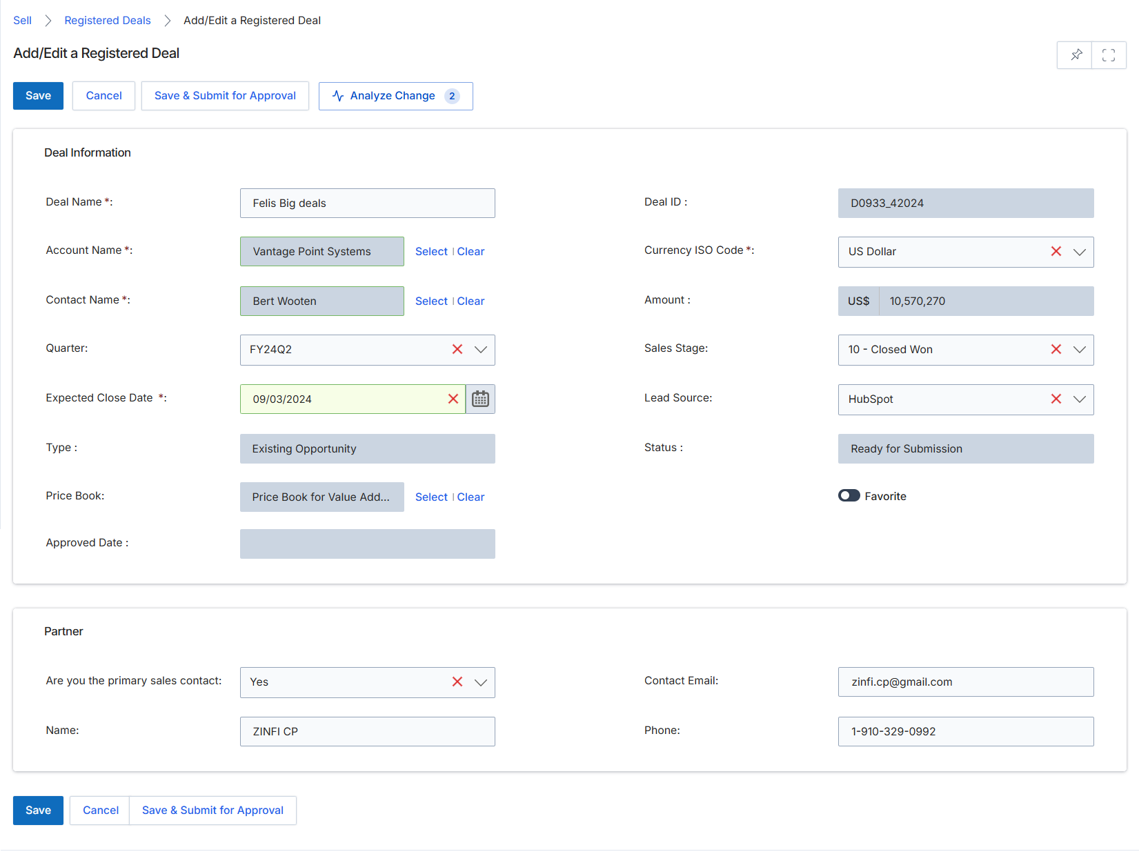 Add/Edit a Registered Deal form