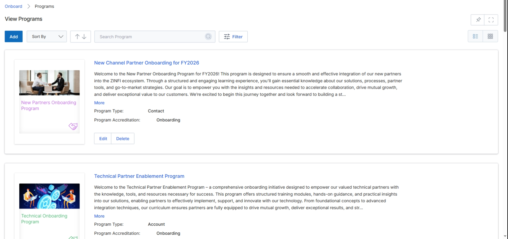 View Programs page