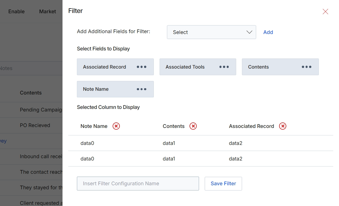 Filter configuration dialog