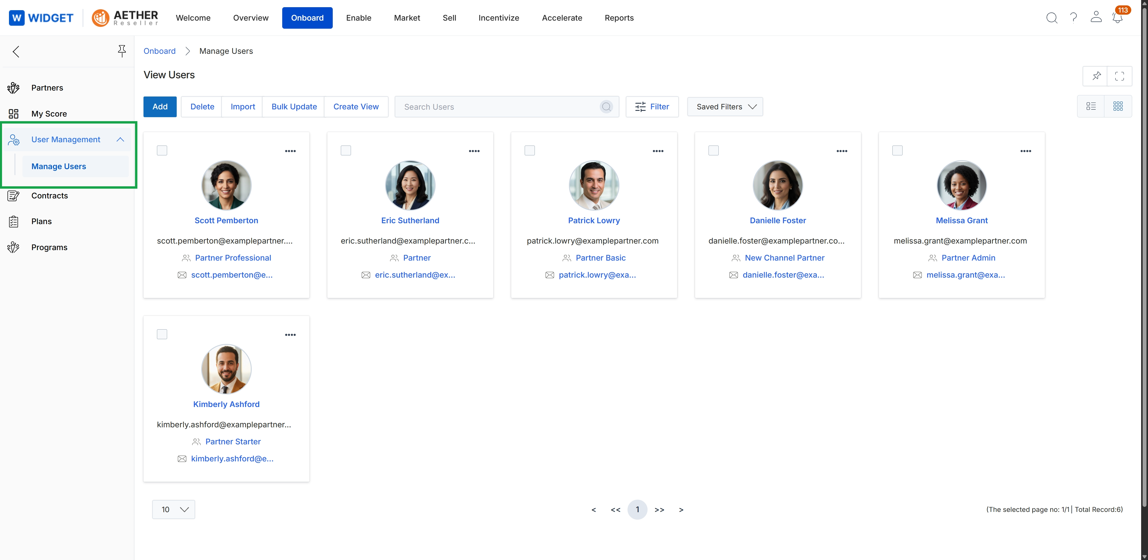 Partner user management list view