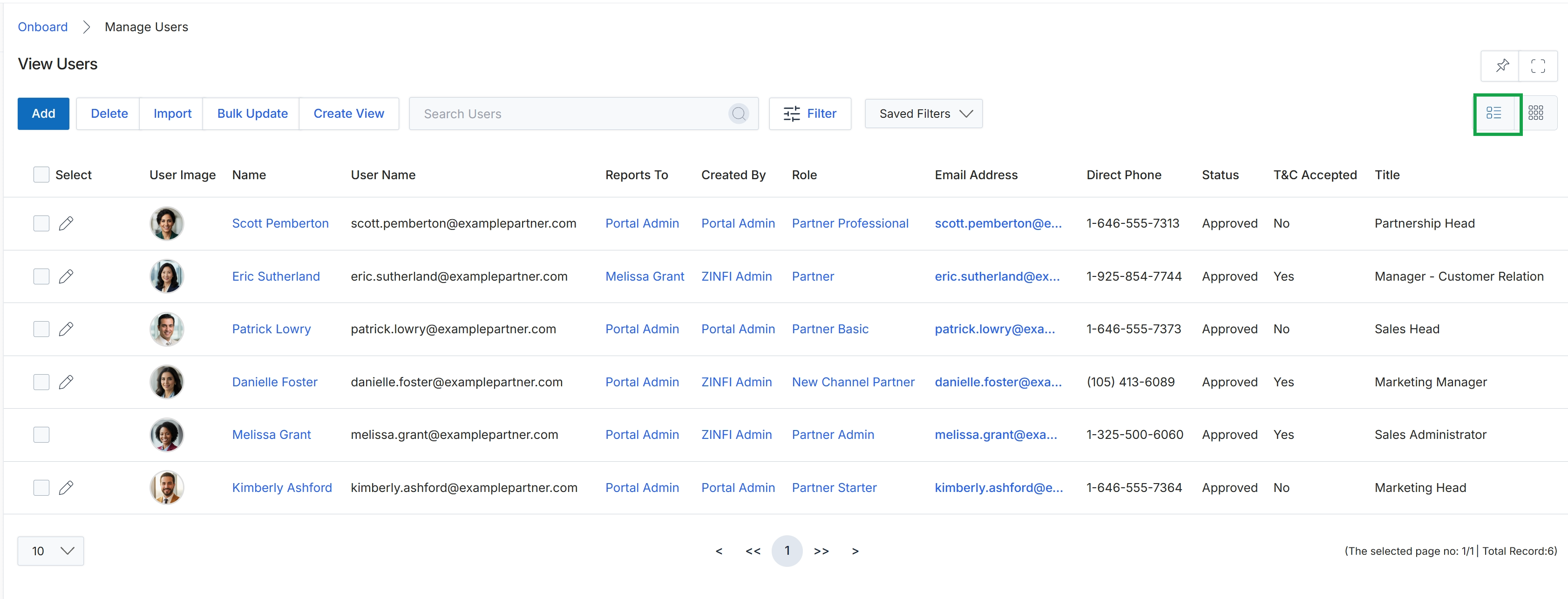 Users list view