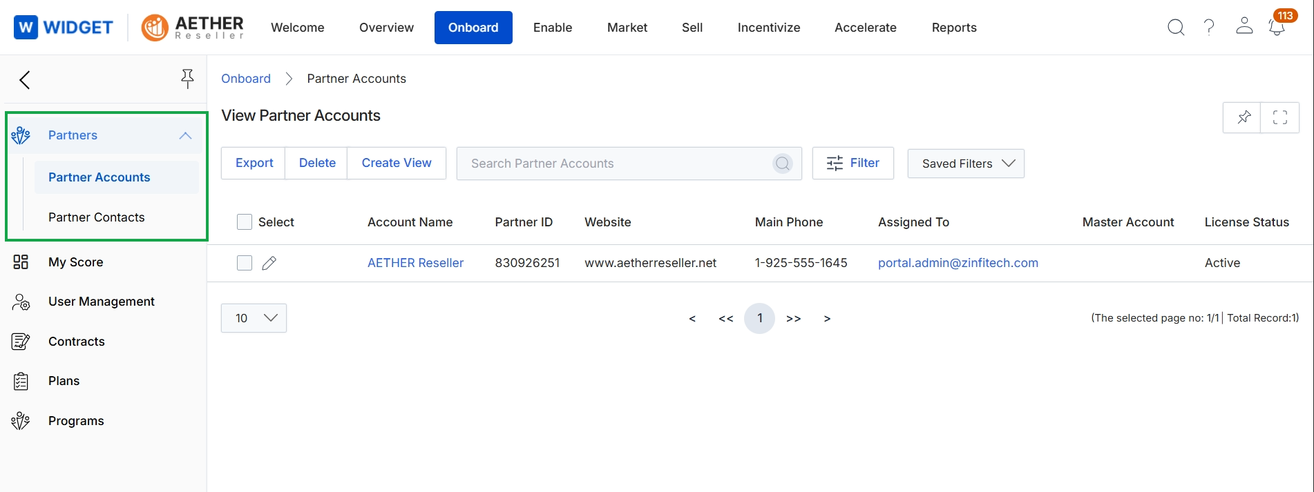 Partner Accounts list view