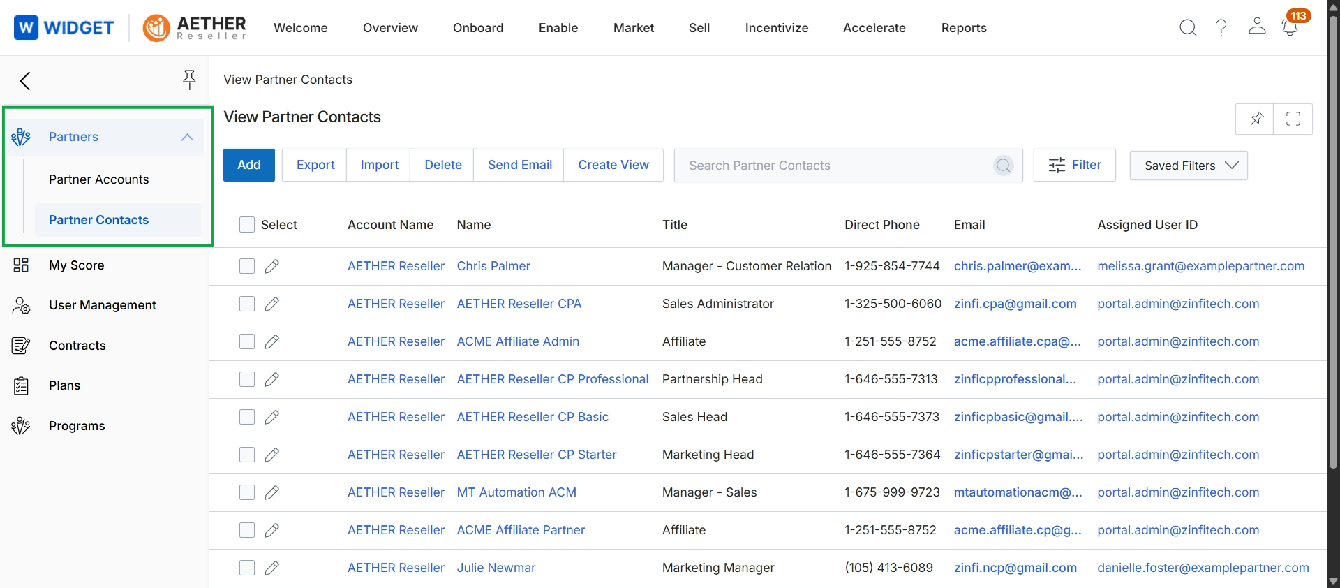 Partner contacts list view