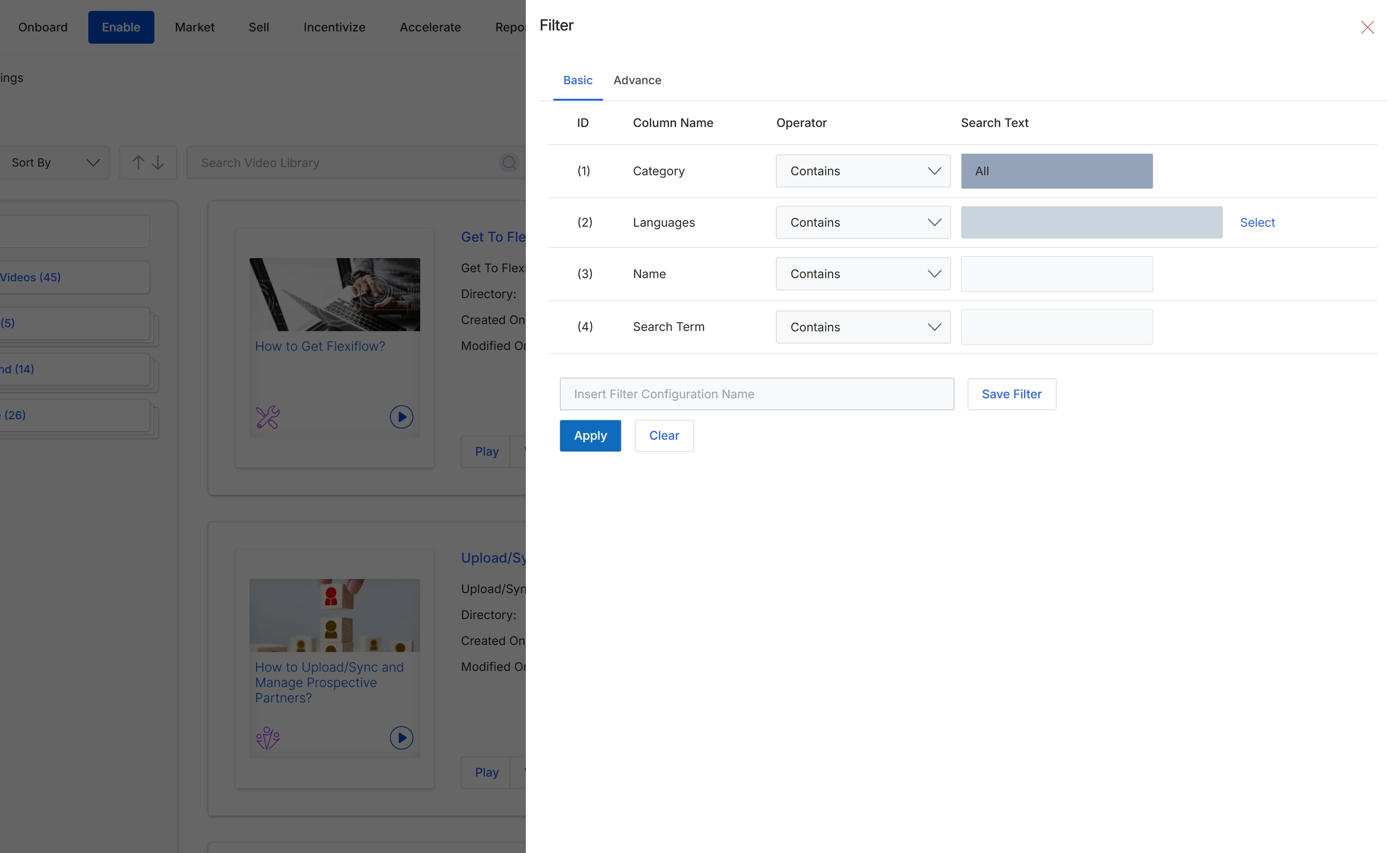 Video Library Filter dialog with basic options