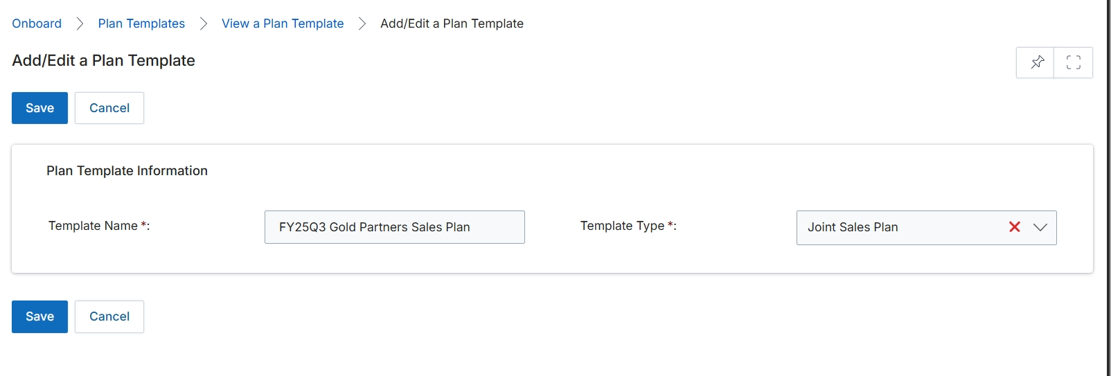 Add/Edit a Plan Template form