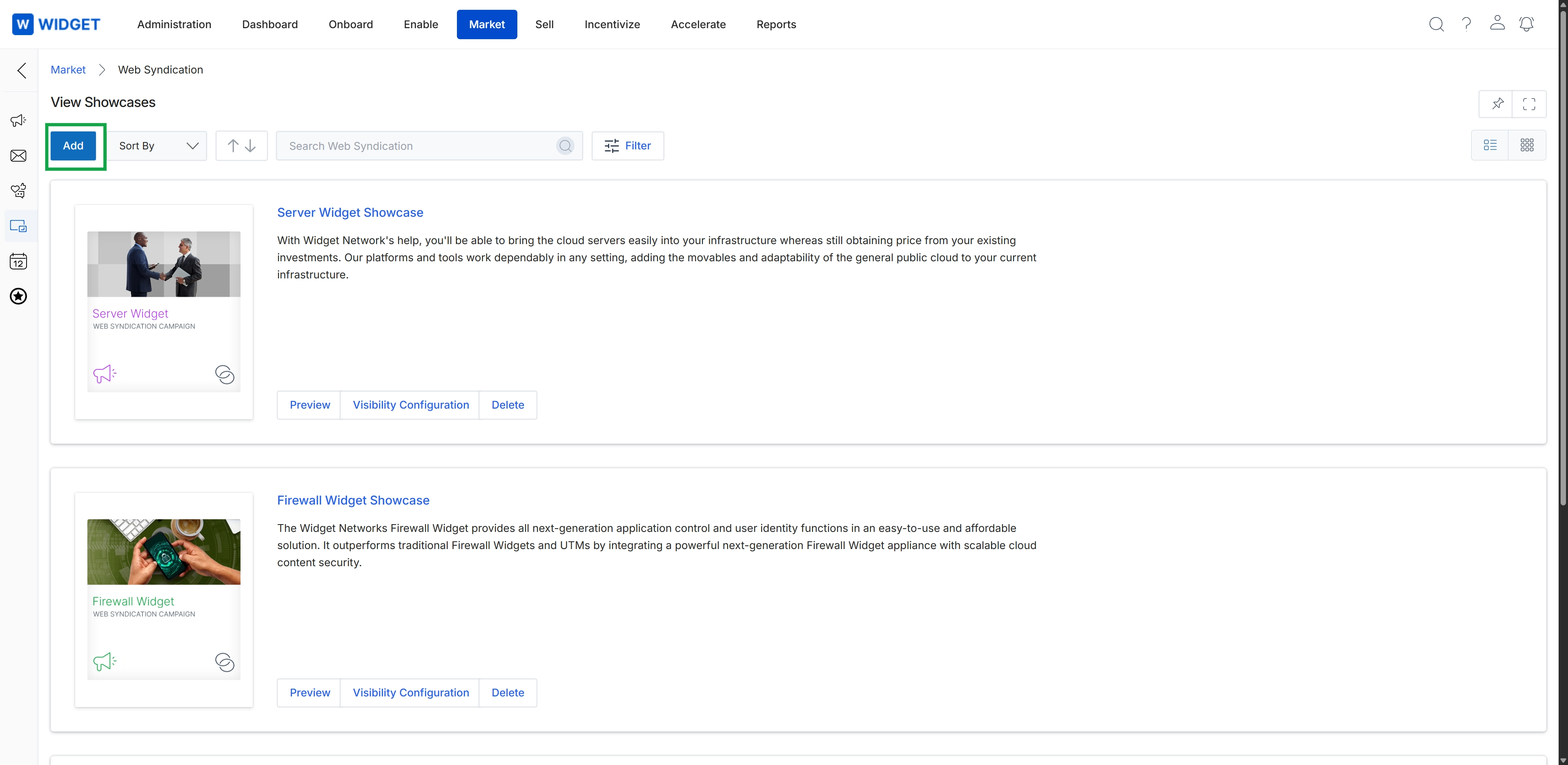 Web Syndication Showcases list view