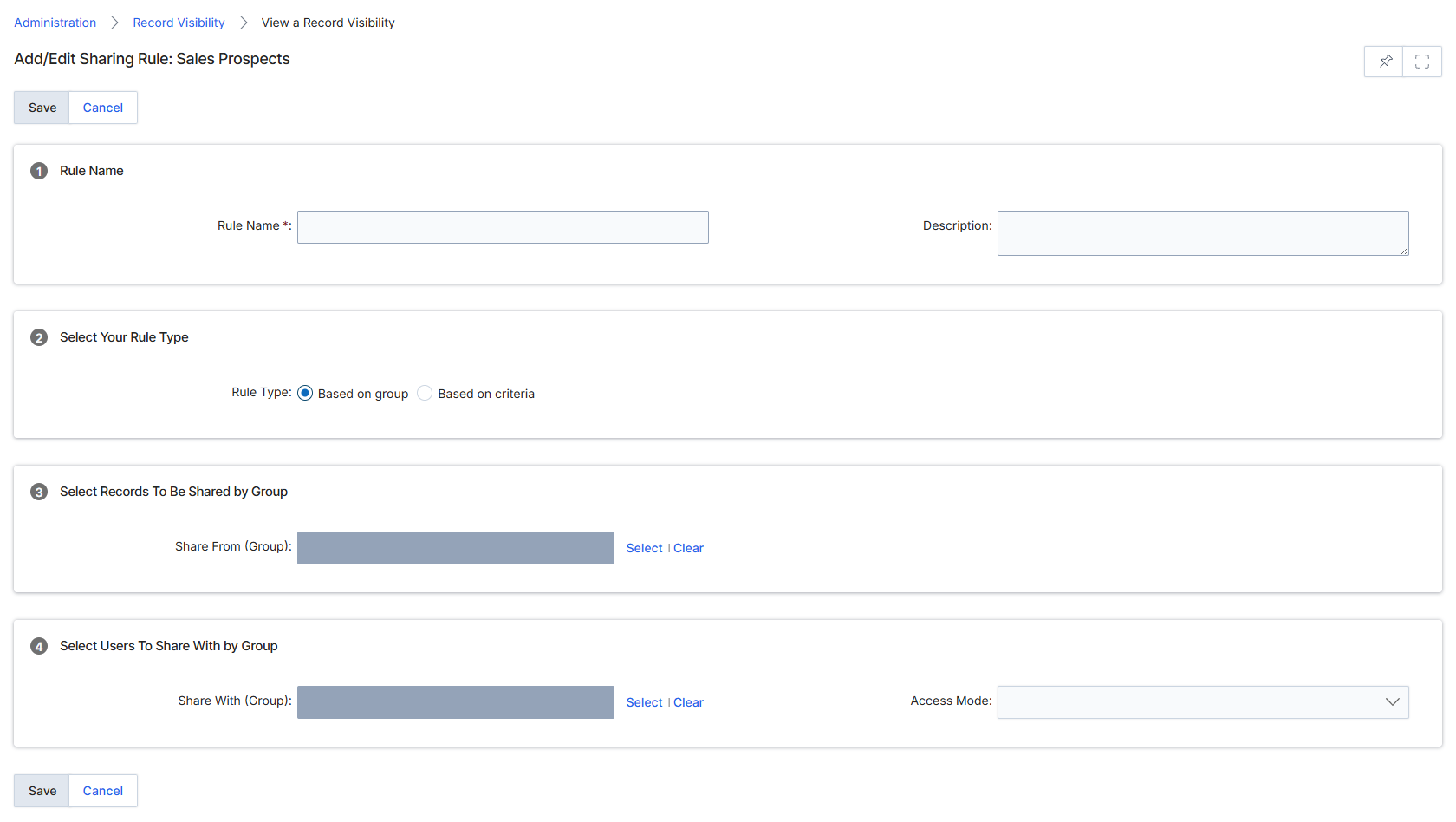 Add/Edit Sharing Rule form