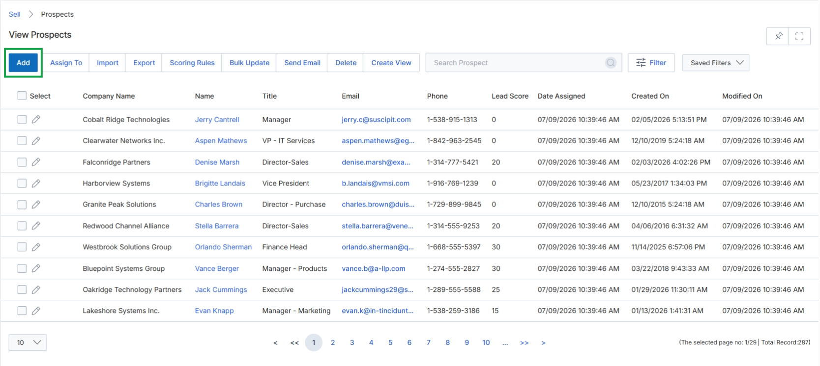 View Prospects list