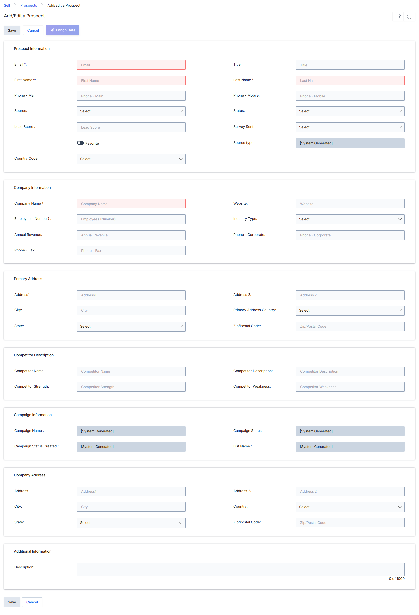 Add/Edit Prospect form