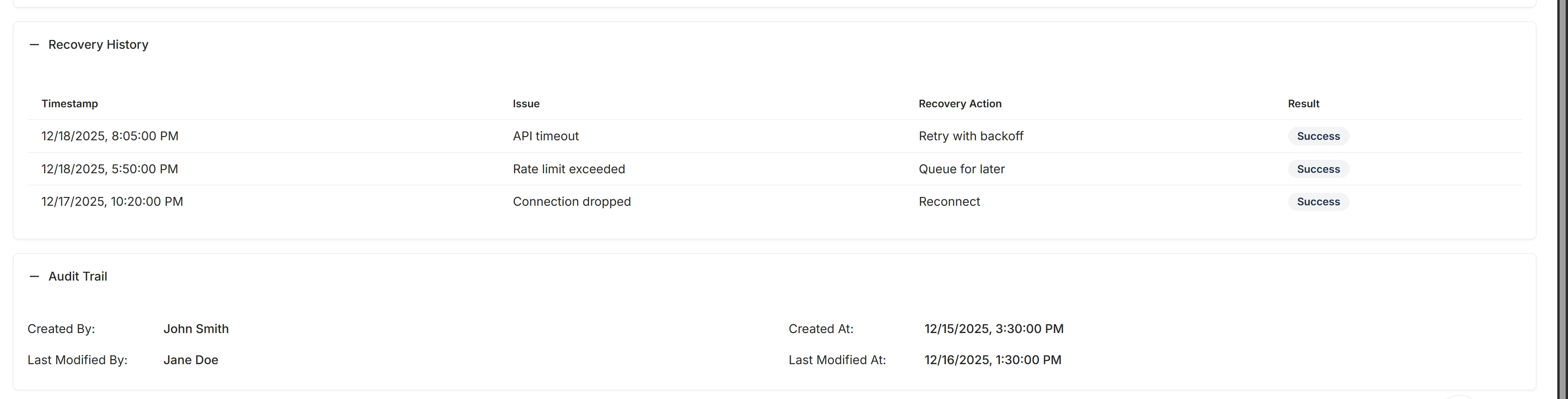 Alert Rule Recovery History and Audit Trail