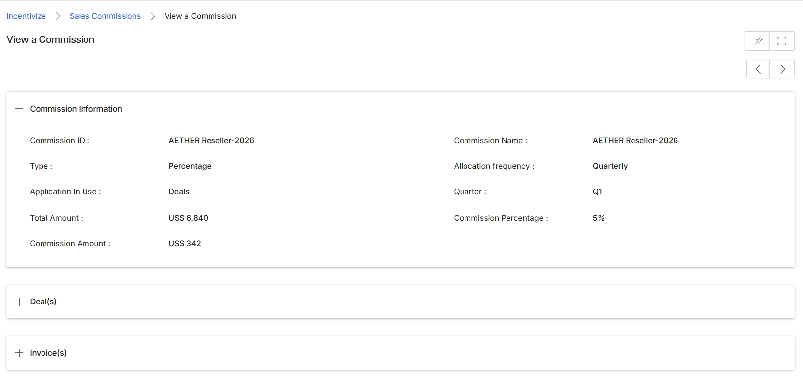 View a Commission details