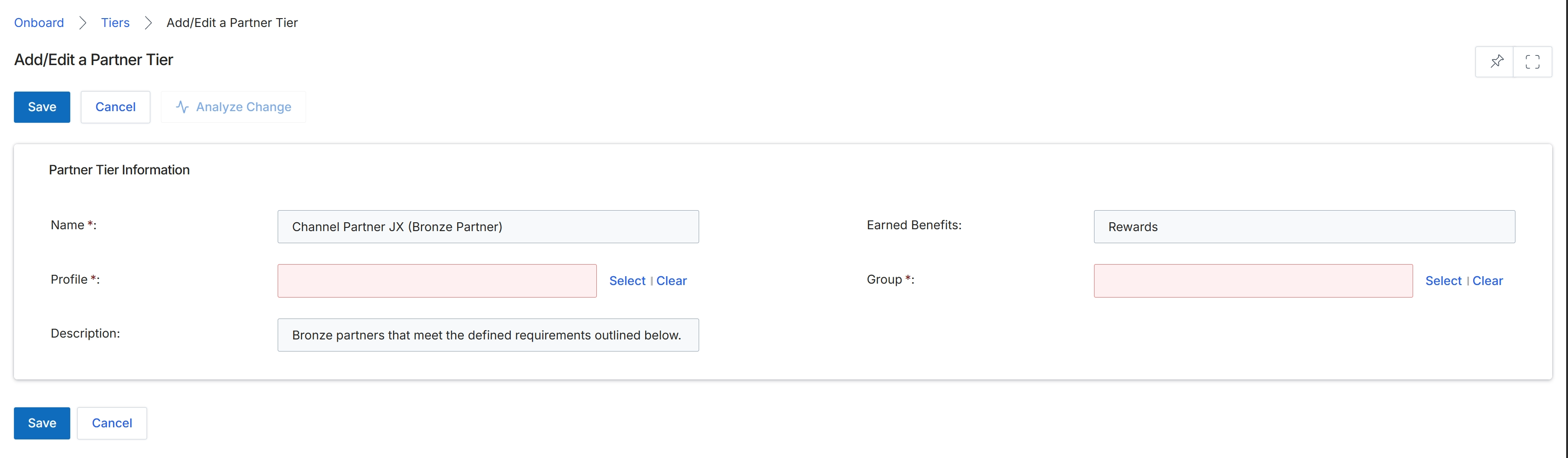 Add/Edit a Partner Tier form
