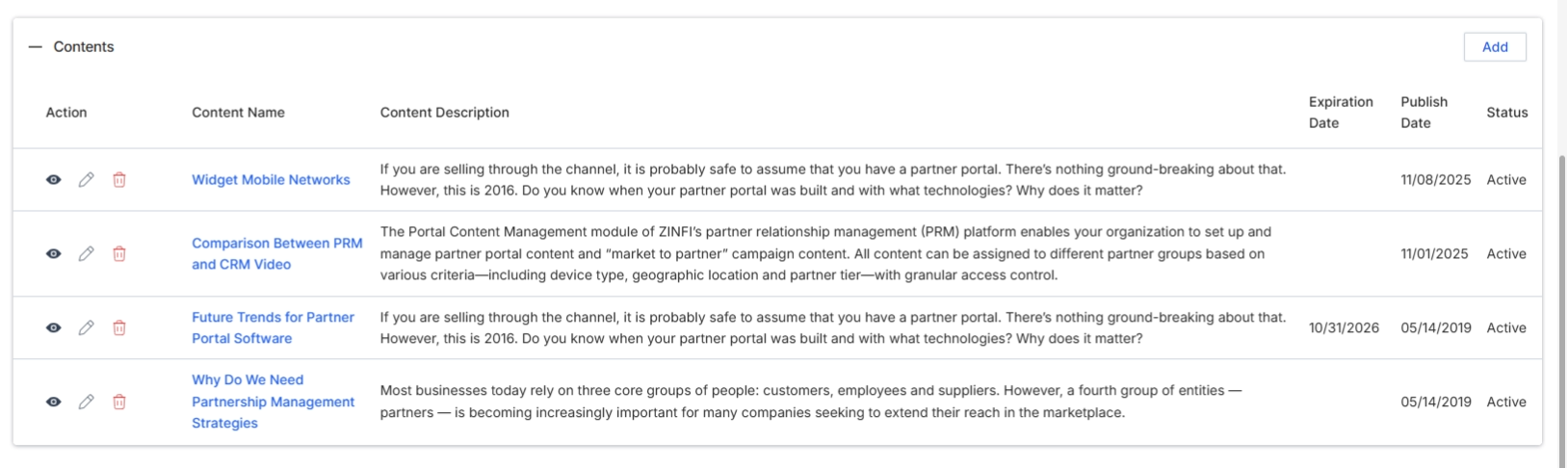 Scroll down the "View a Category" page to view the associated content items.