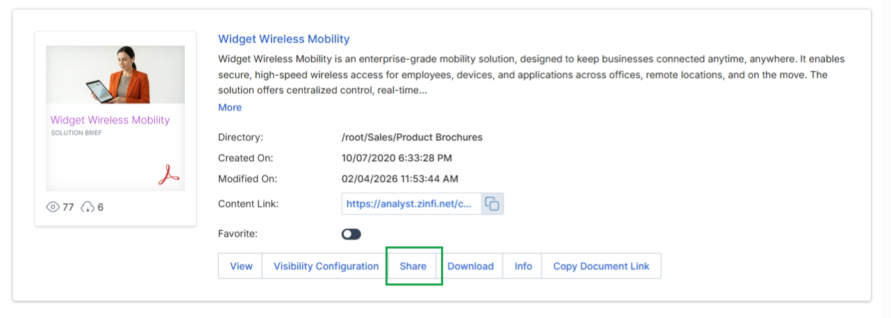 Click the Share button to open the Share Document pop-up