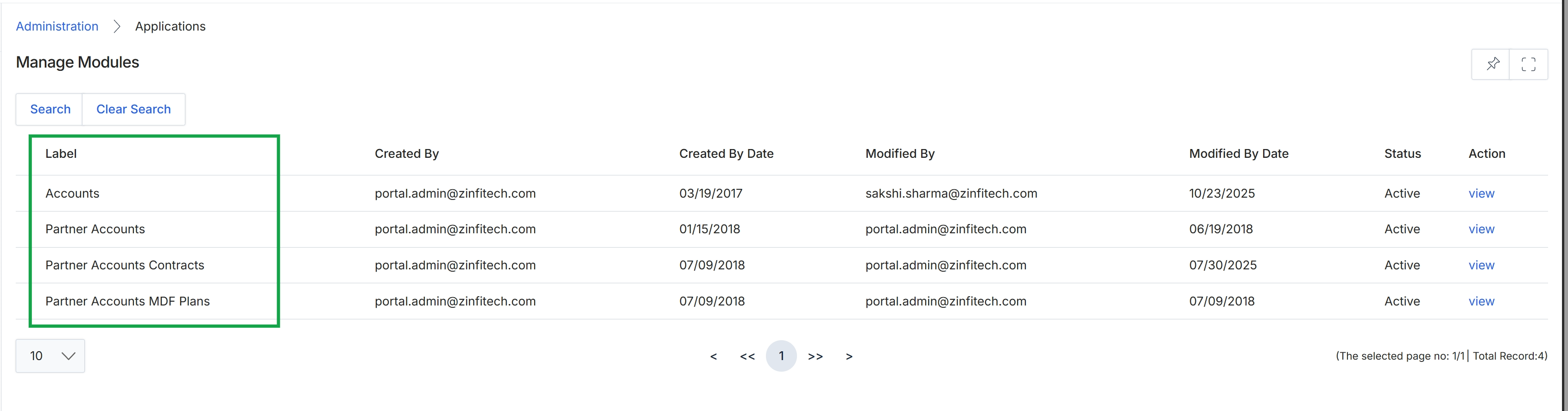 Filter panel with search text entered
