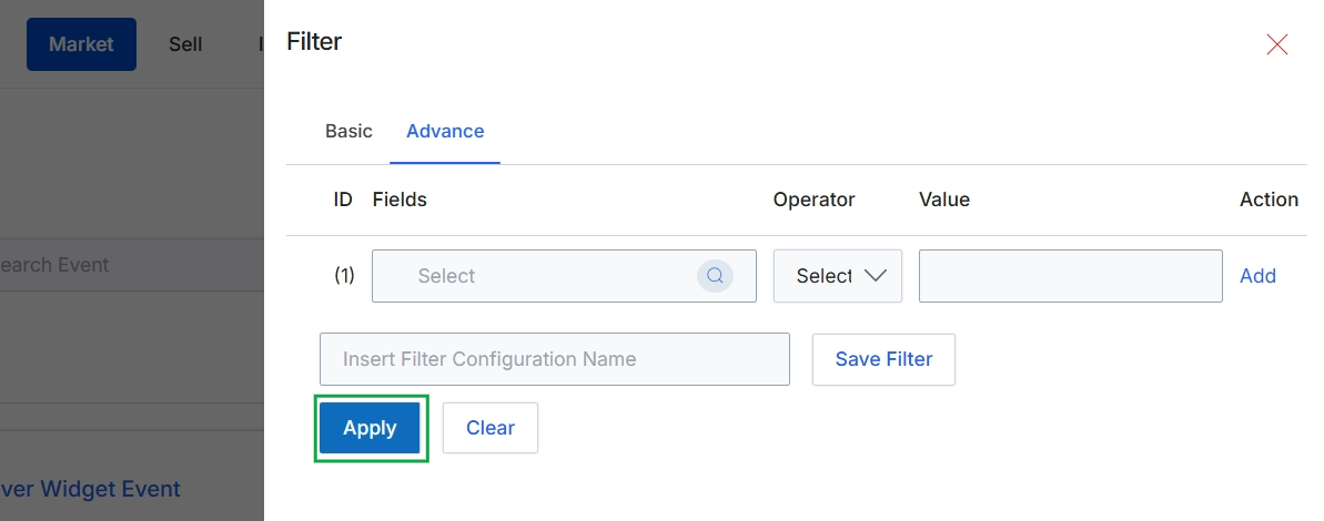 Advanced filter configuration panel