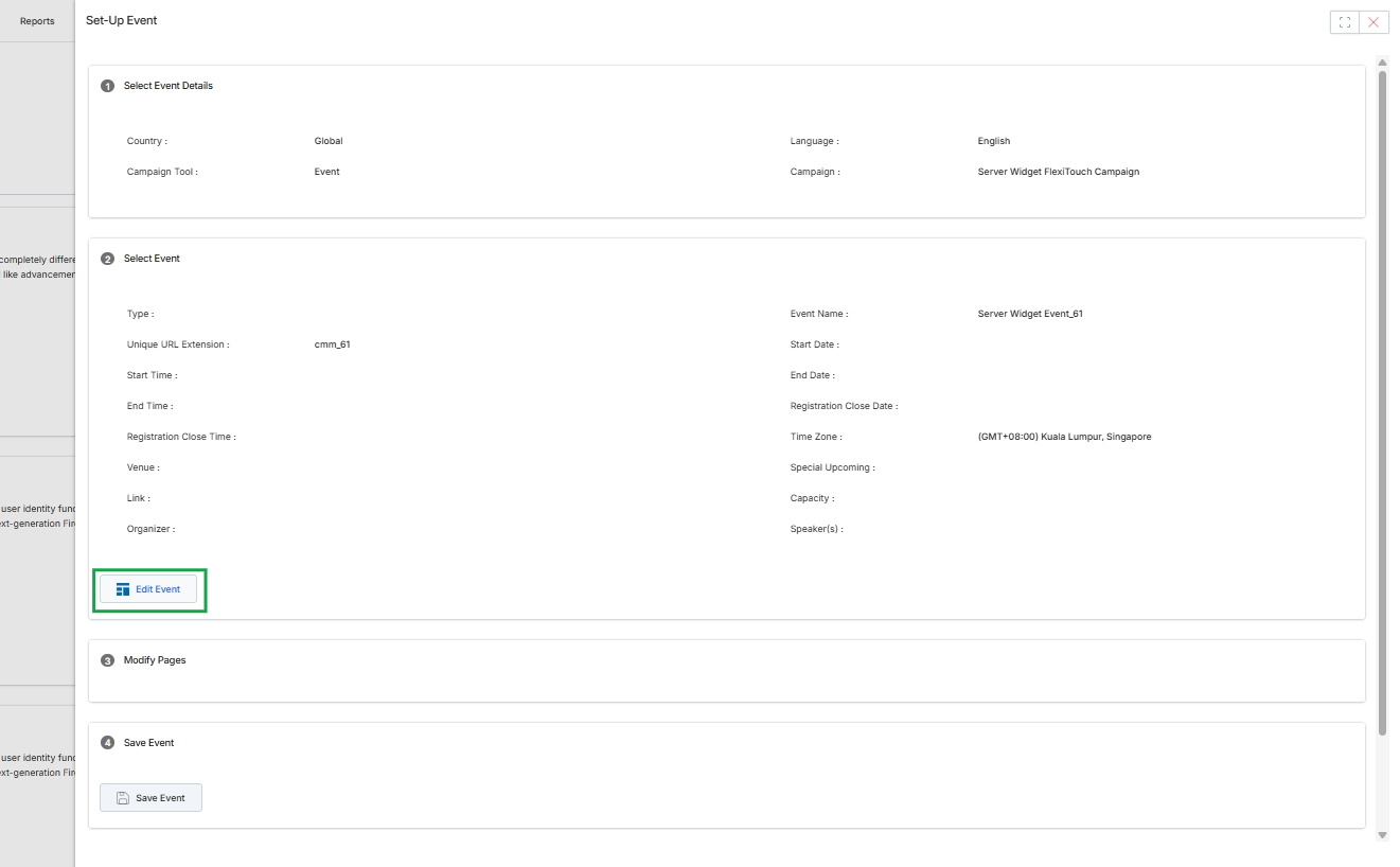 Set-Up Event details view