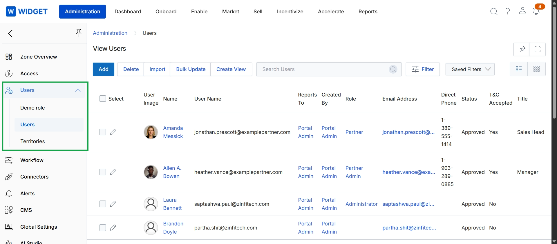 Vendor-side users list view