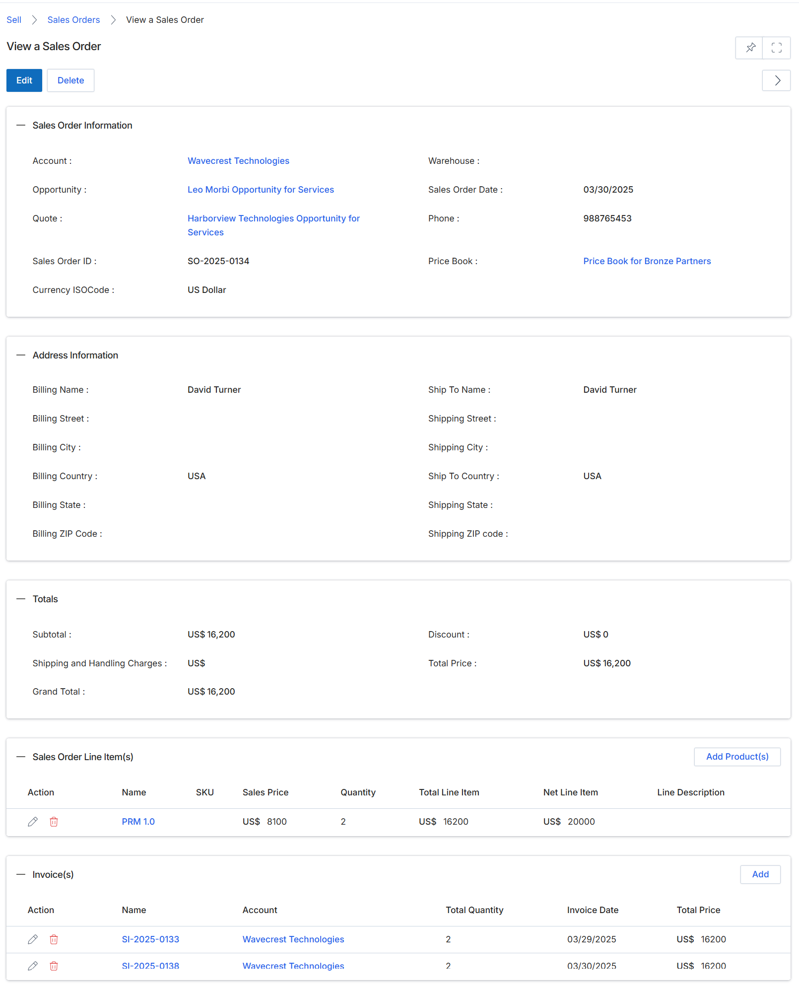 View Sales Order details