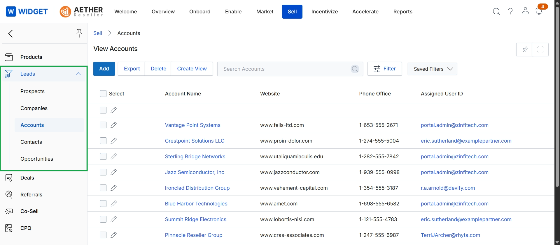 Accounts list view