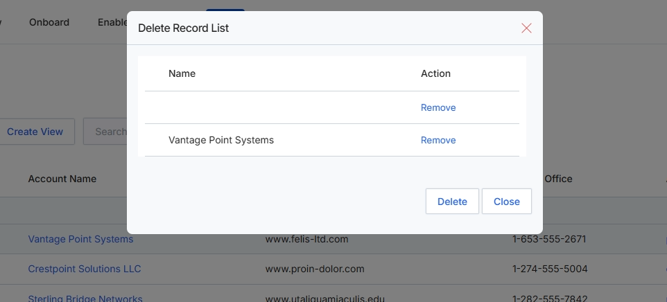 Delete record confirmation dialog