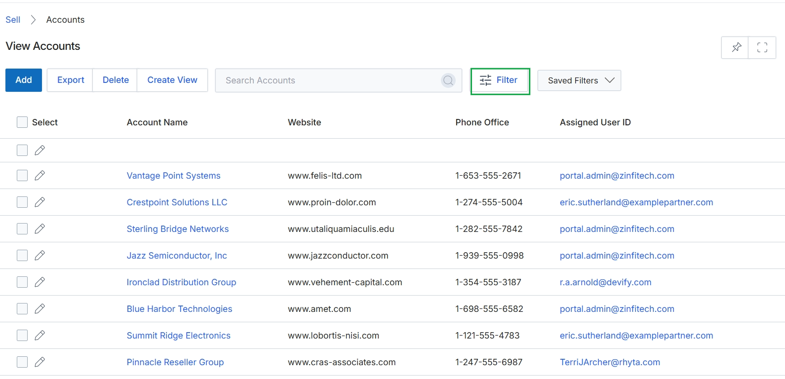 Accounts list view