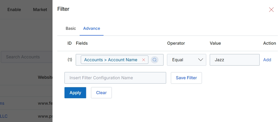 Advanced Filter dialog