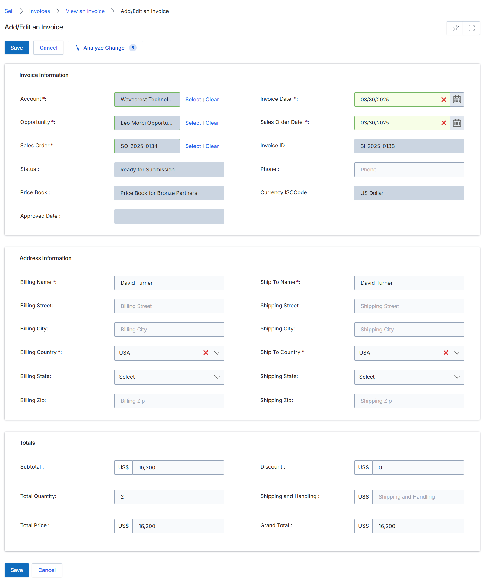 Add/Edit an Invoice form