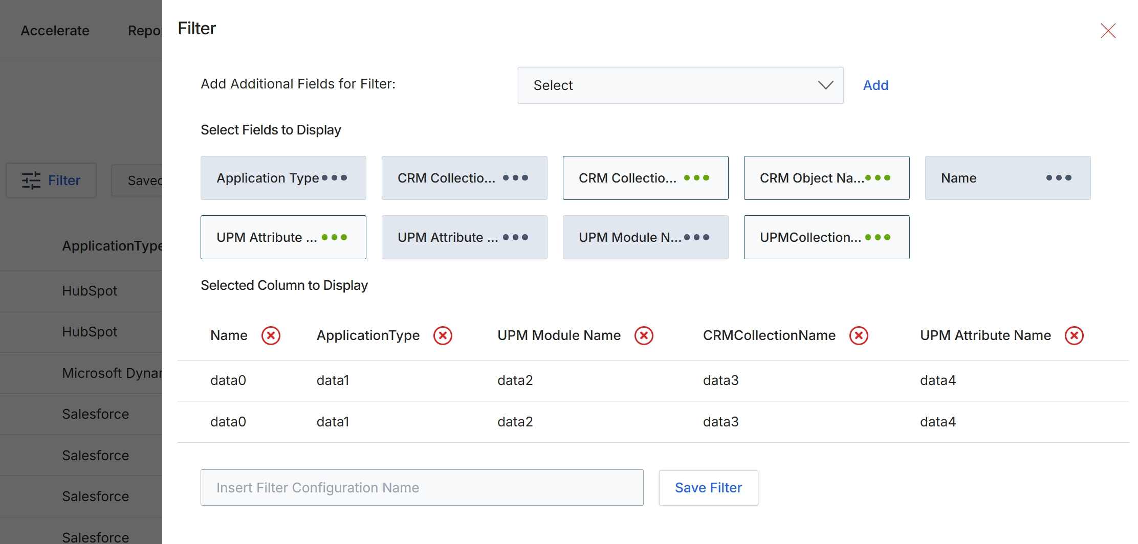 Filter dialog for CRM Exception Field Values
