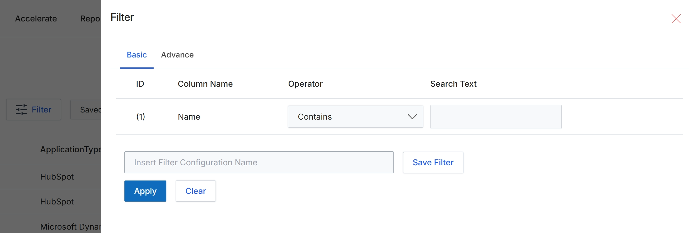 Filter dialog for CRM exception field values