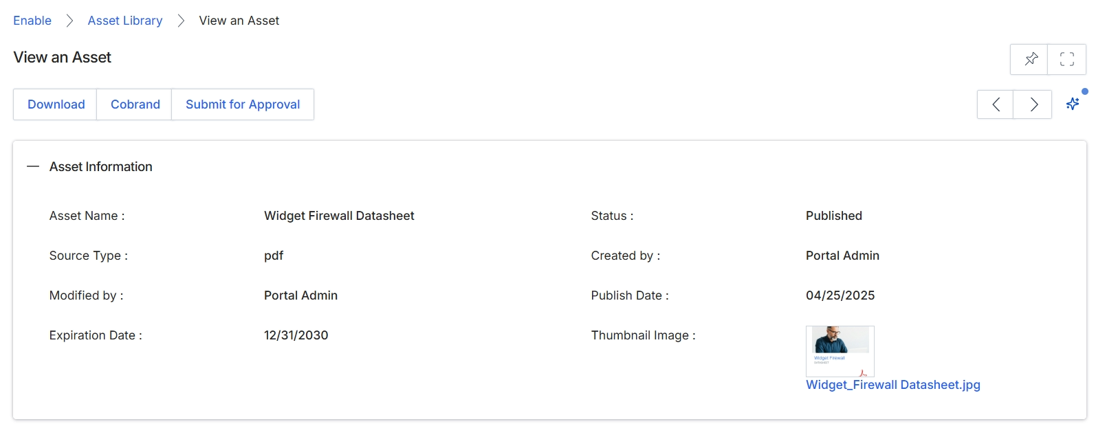 View an Asset screen
