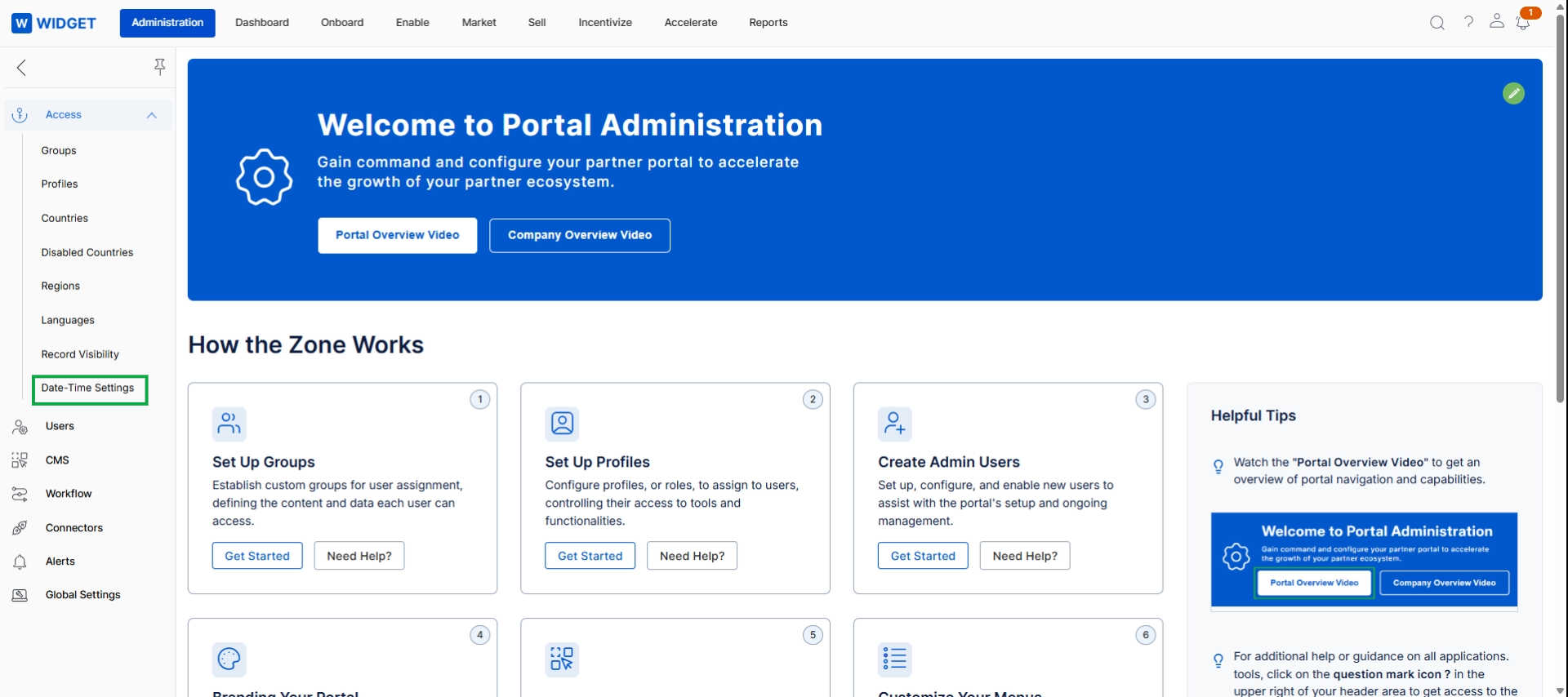 Portal Administration dashboard