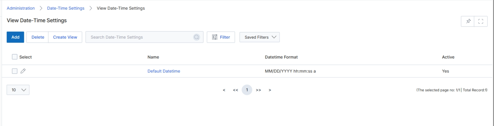 View Date-Time Settings list