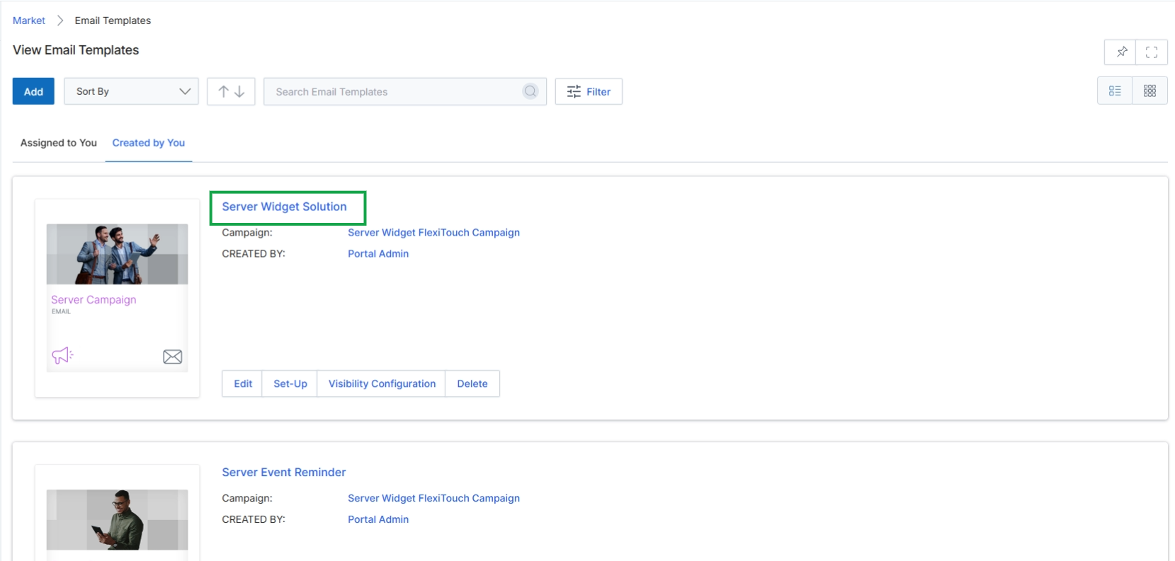 Click the title of the email template to view its details.