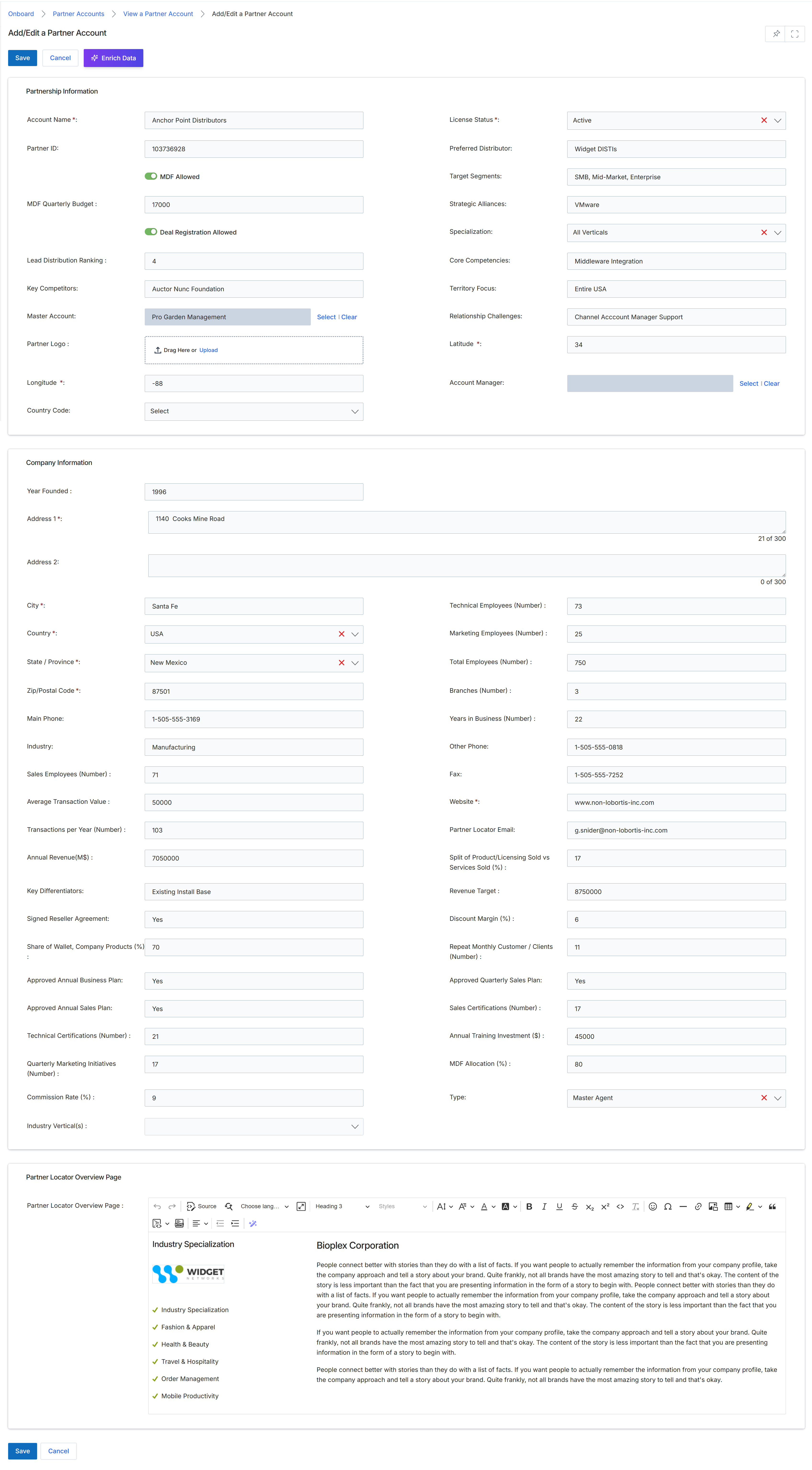 Add/Edit a Partner Account form