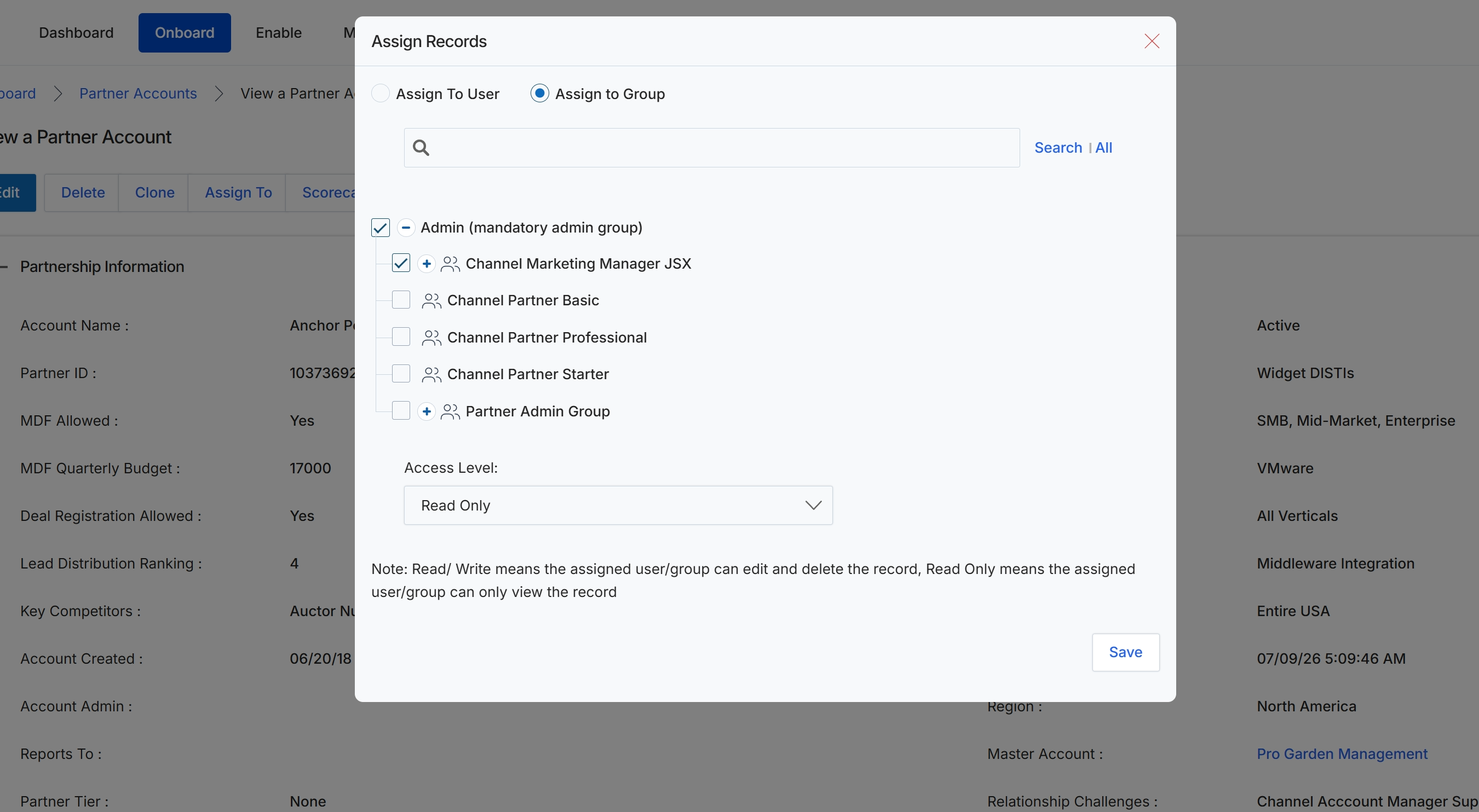 Assign Records modal window