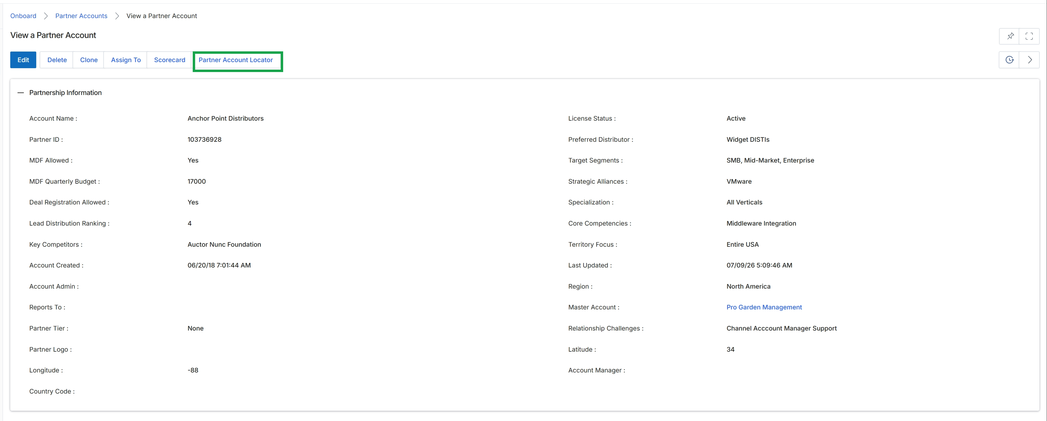View a Partner Account page