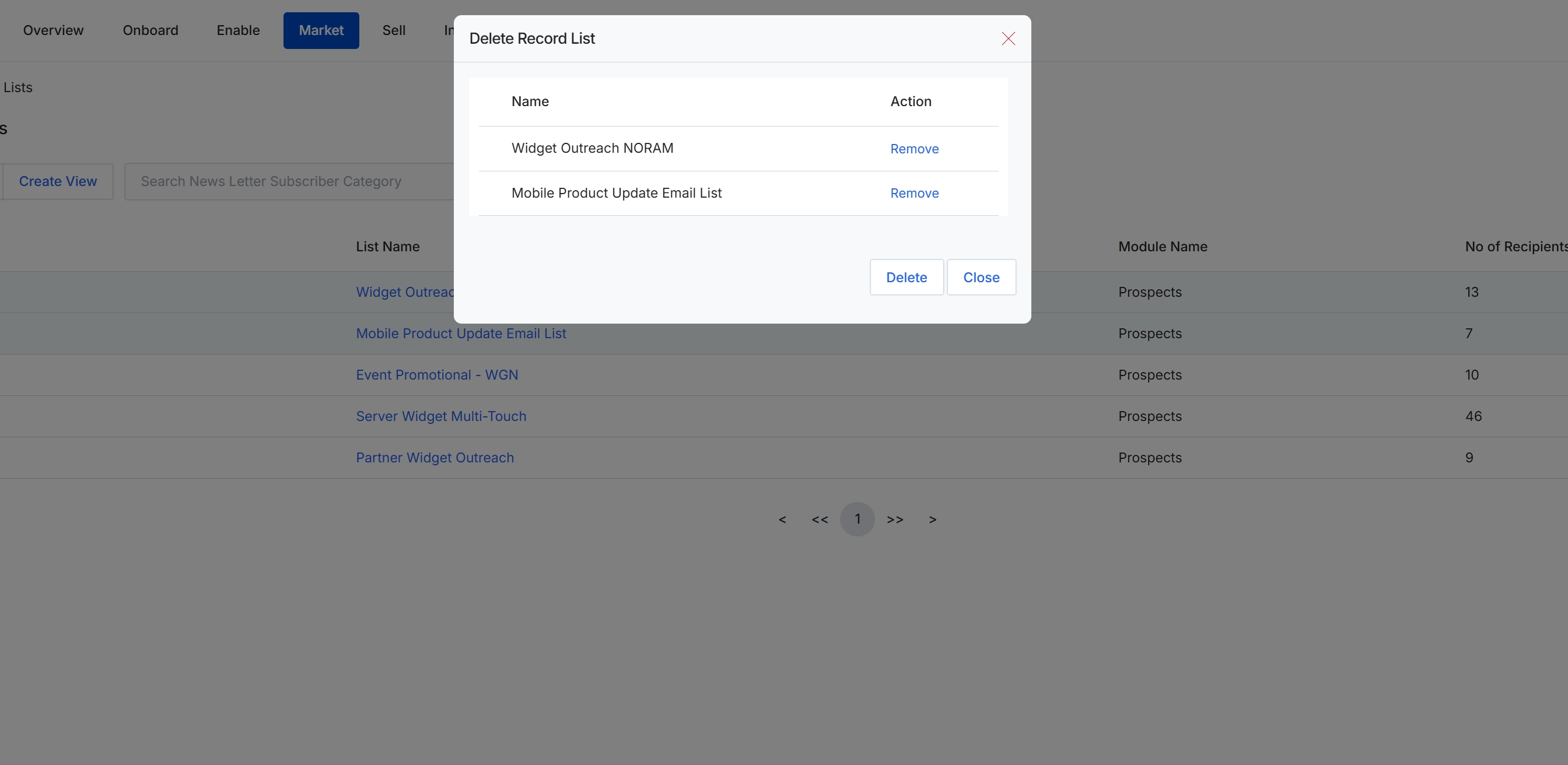 Mailing list deletion confirmation dialog