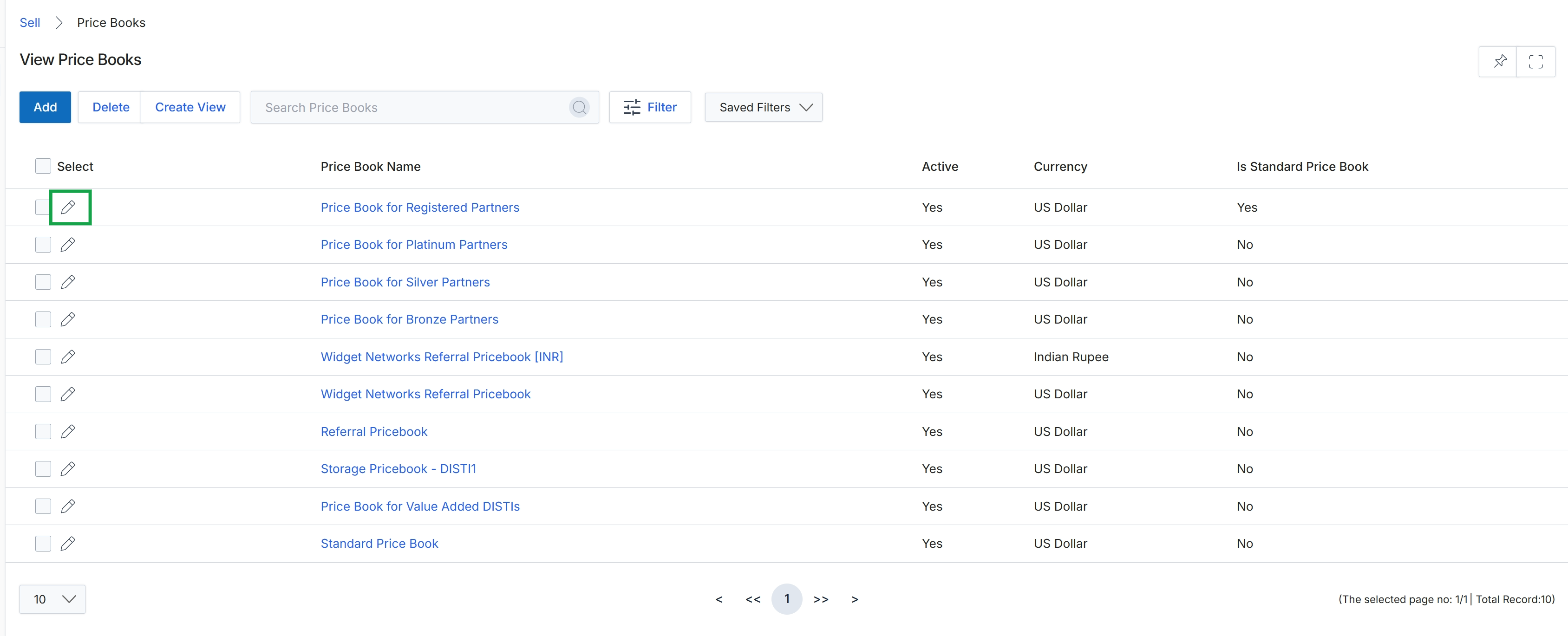 View Price Books list page