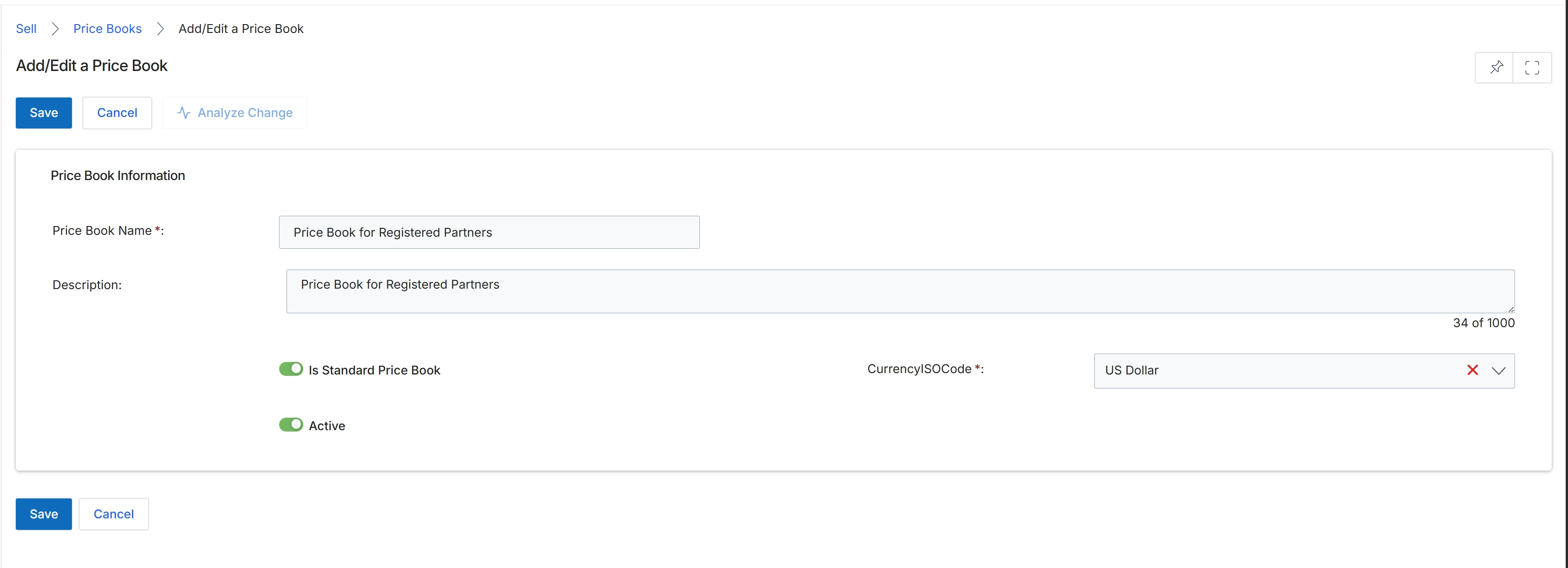 Add/Edit a Price Book form
