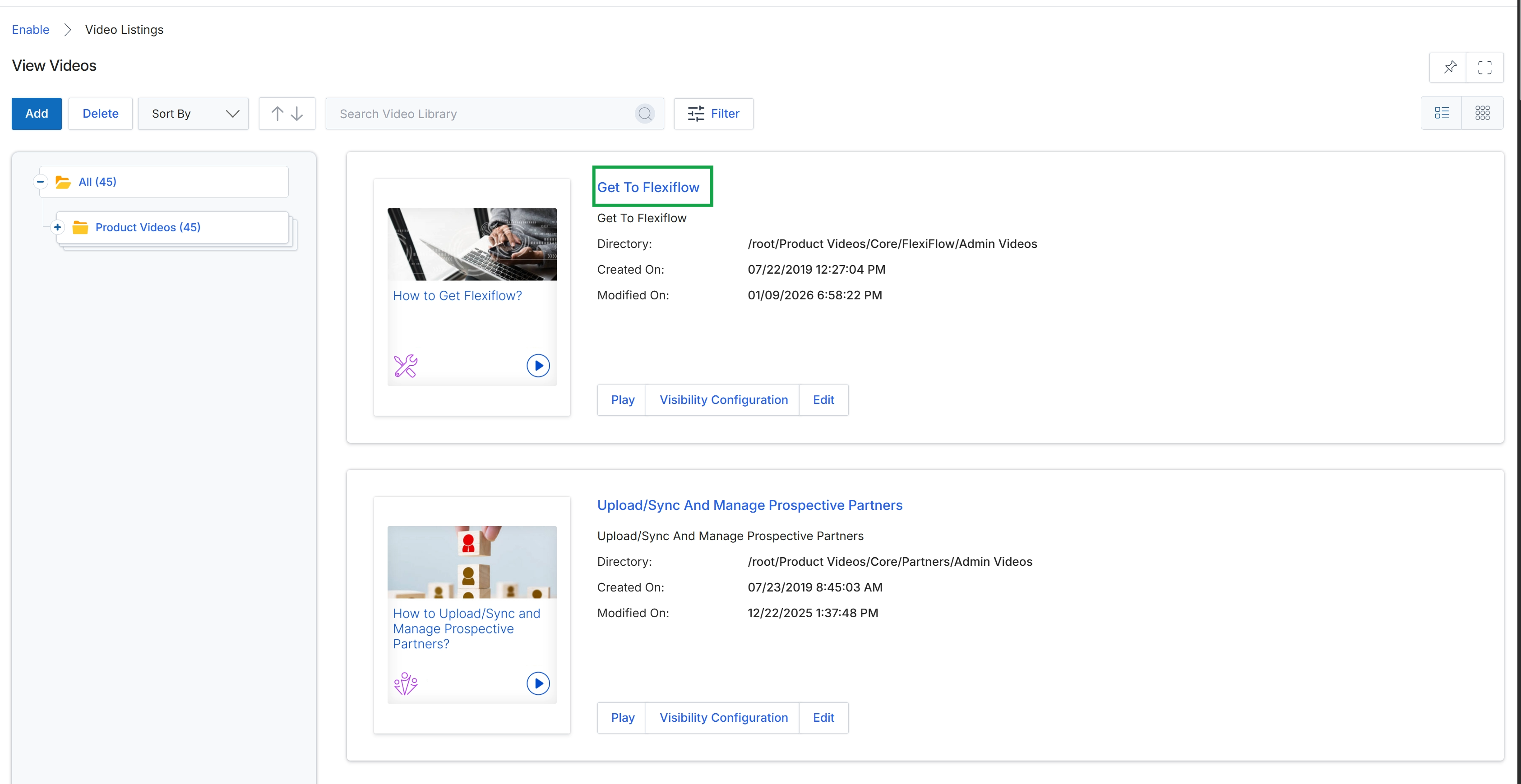 View Videos list with video details