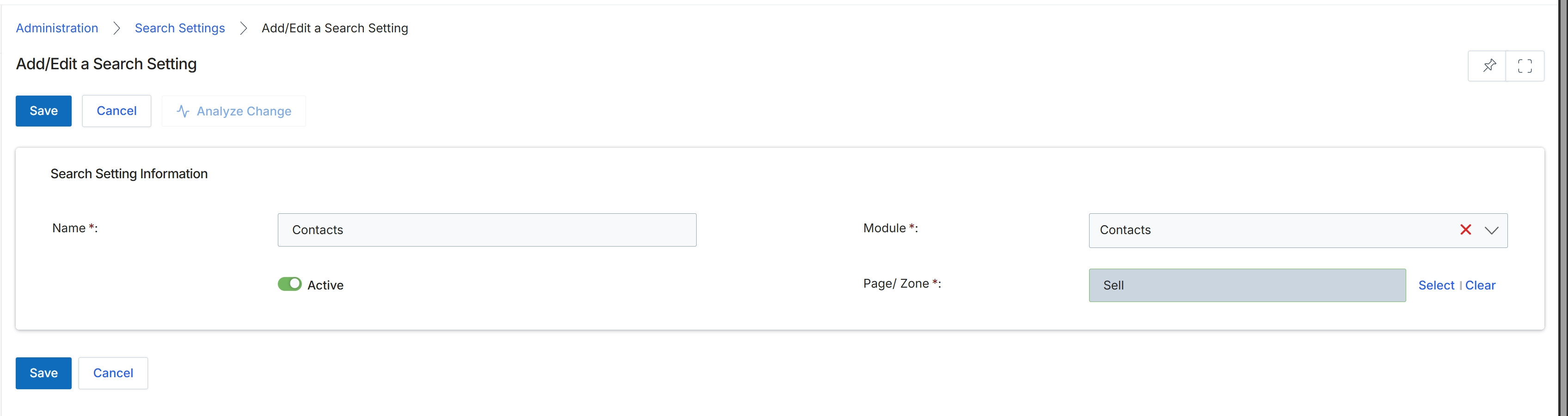 Add/Edit a Search Setting form