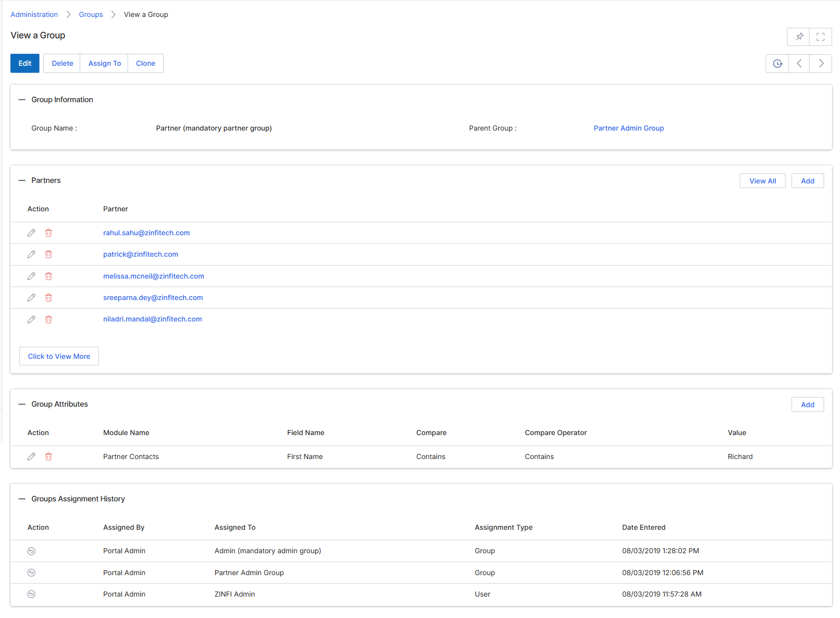 View a Group details page