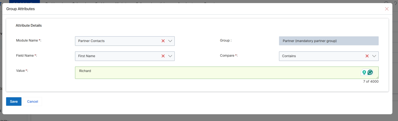 Add Group Attributes dialog