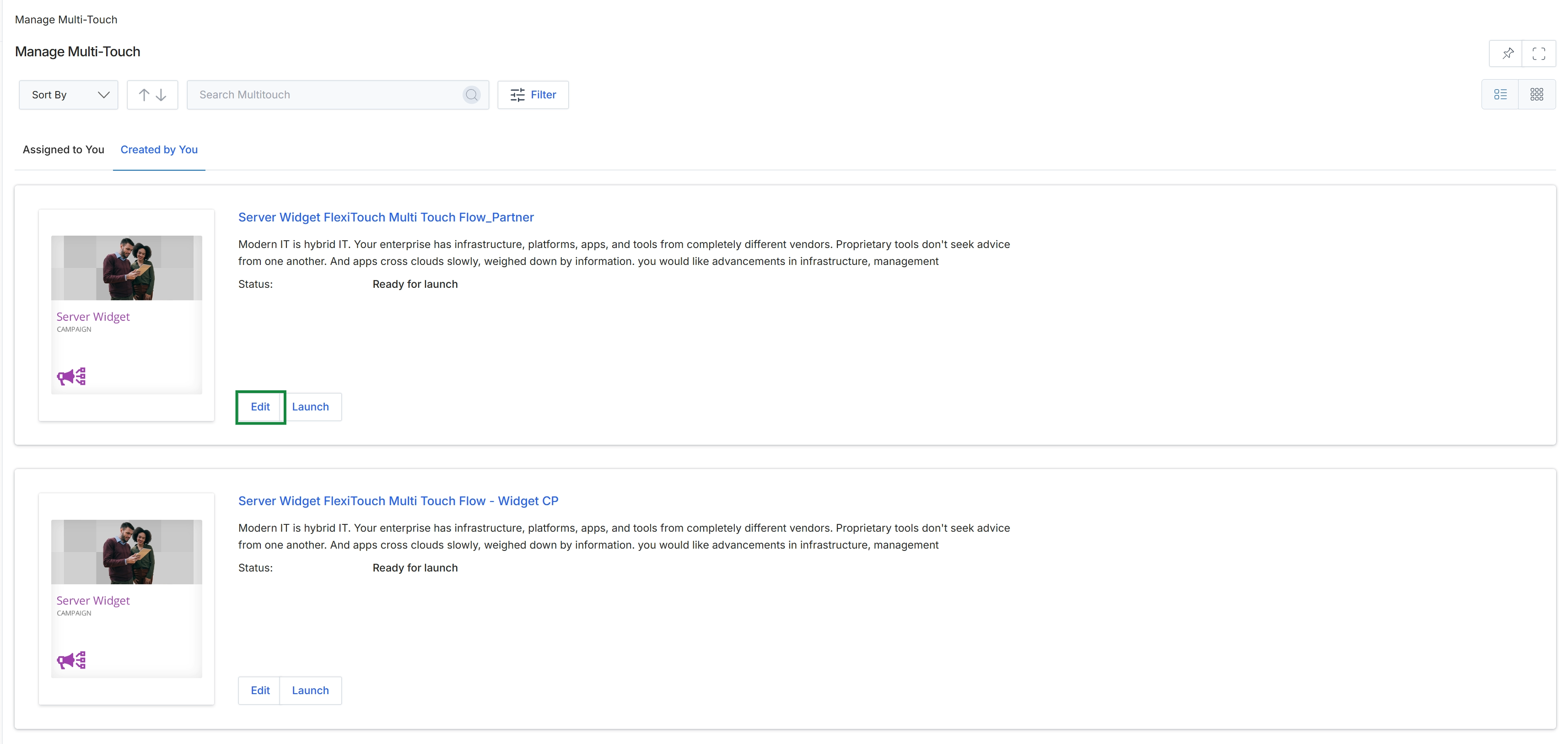 Multi-Touch campaign setup page