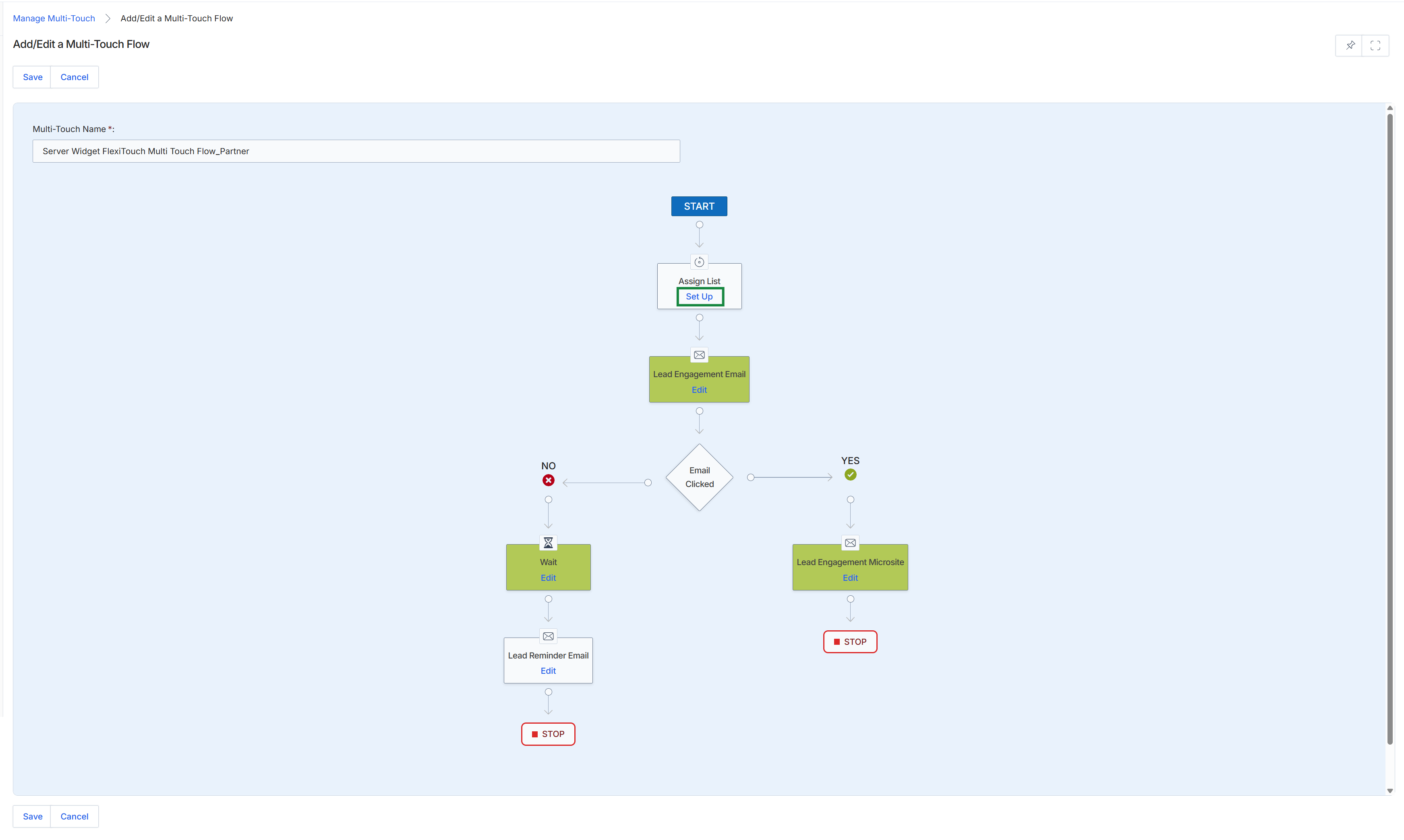 Add/Edit a Multi-Touch Flow workflow builder
