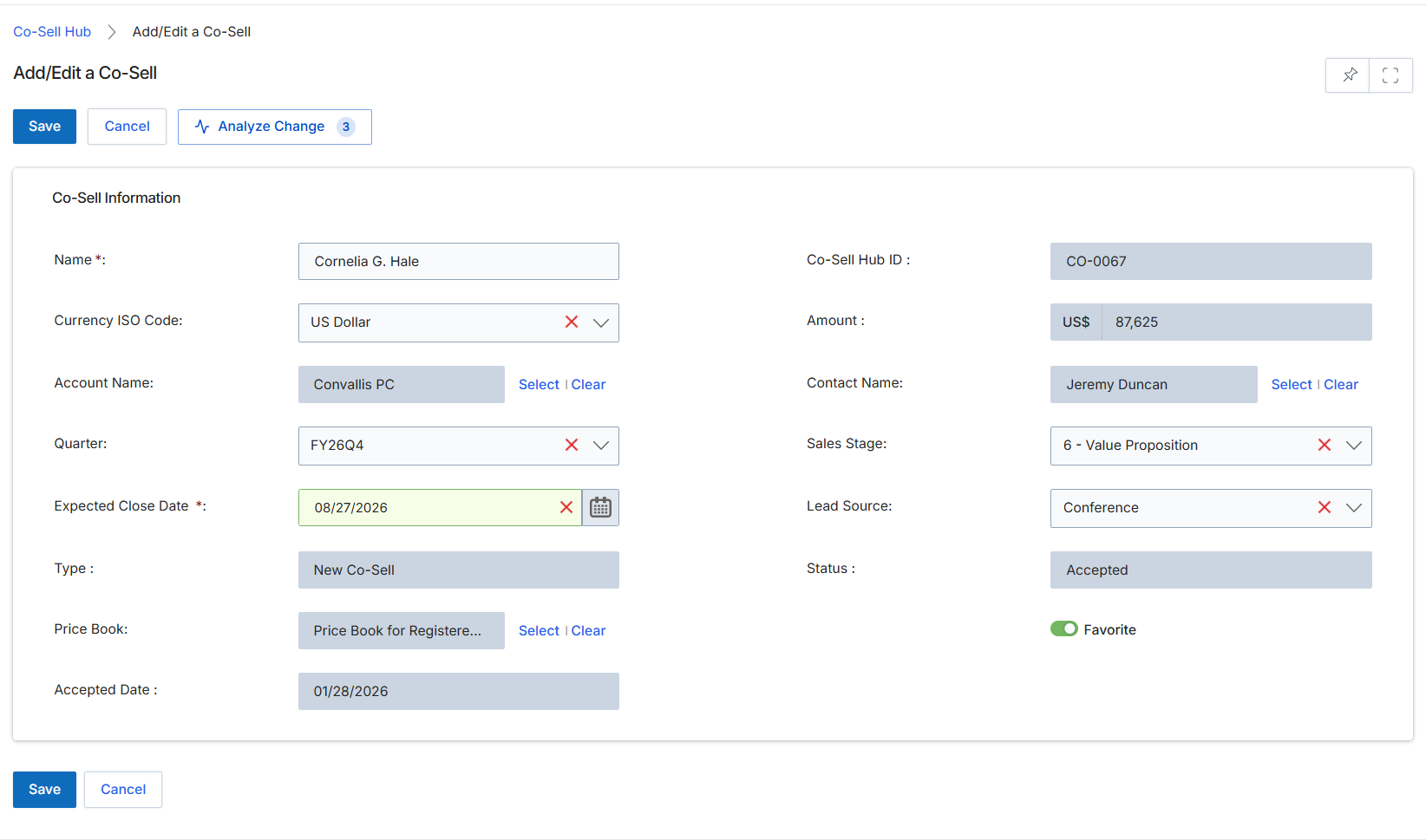 Add/Edit a Co-Sell form