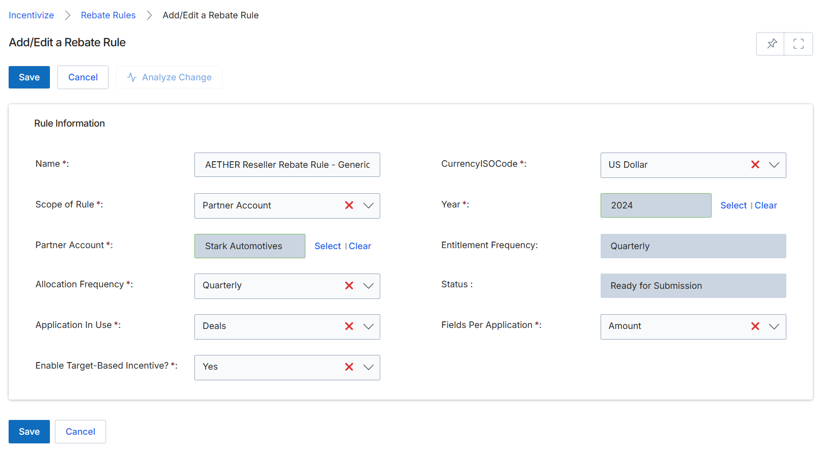 Add/Edit a Rebate Rule form