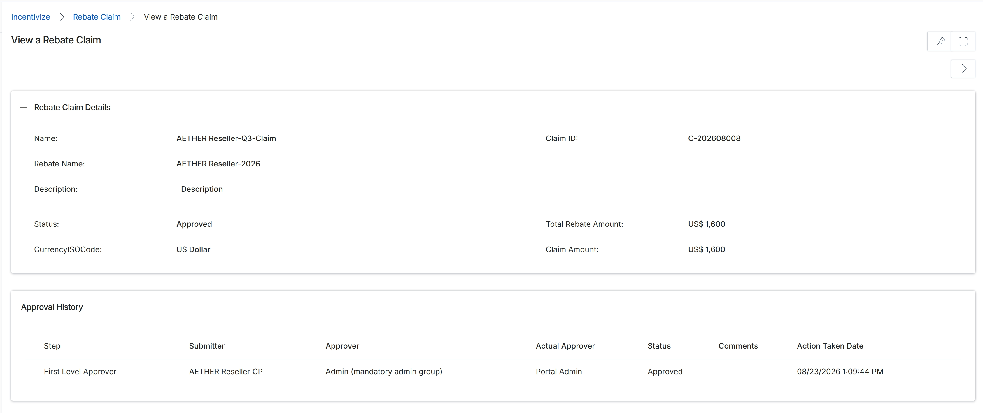 View Rebate Claim details