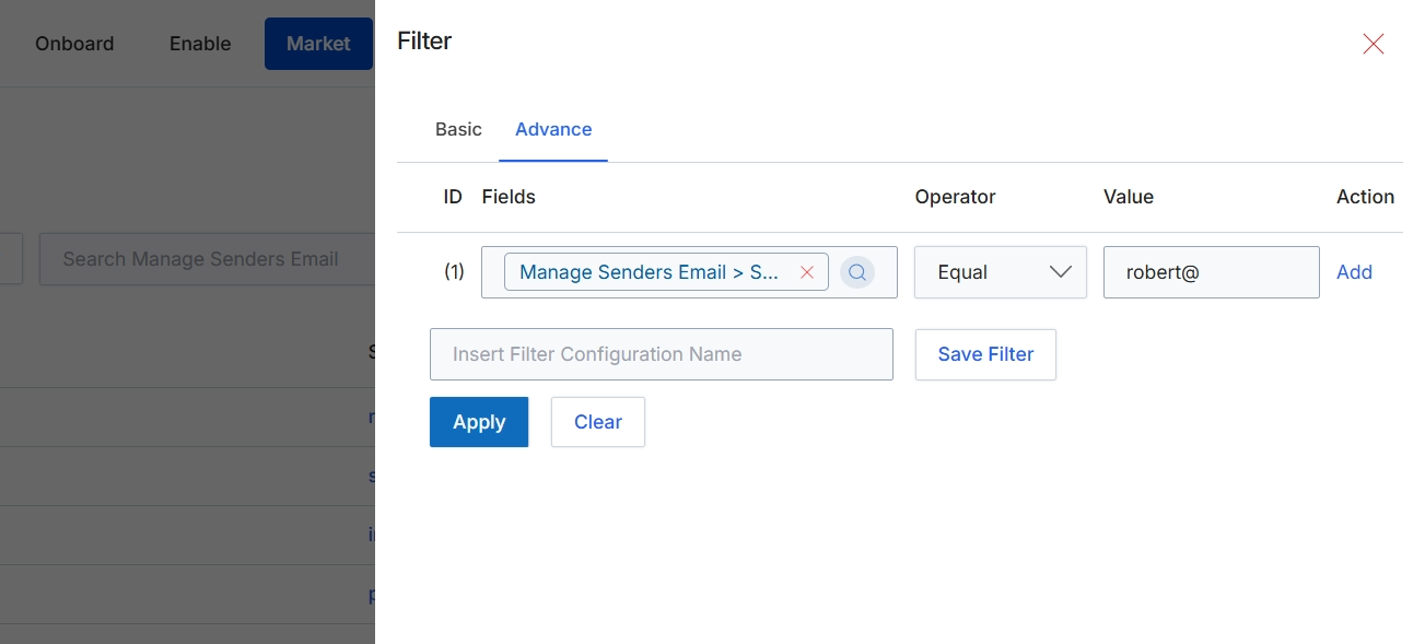 Advanced Filter panel for Senders